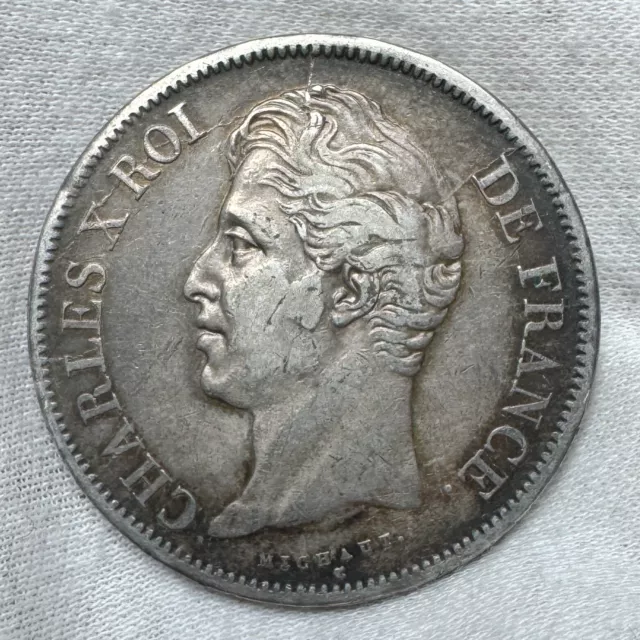 NICE - 1827-W (Lille) 5 Francs Charles X (2nd Type) KM 728.13 Silver Coin