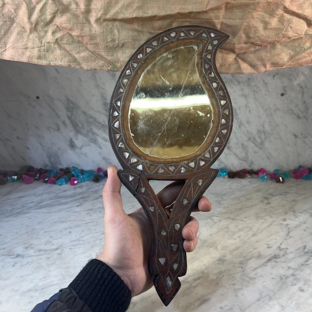 Miroir De Vanité Incrustation D'os Et Laiton - Style Bohème Artisanal - Dimensions 38 X 20 Pouces - Neuf