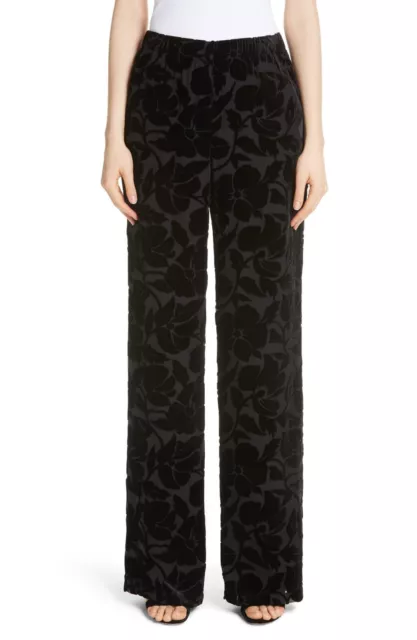 Anne Klein II Black Floral Pattern Silk Burnt-out Velvet Pant 10, NWT $295.00