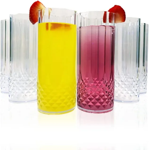 6 Highball Tumblers Cocktail Water Juice Drinking Glasses Set Long Tall Crystal