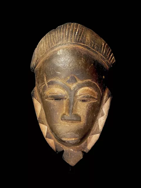 African Tribal Face Mask Wood Hand Carved Vintage Wall Hanging Baoule5665