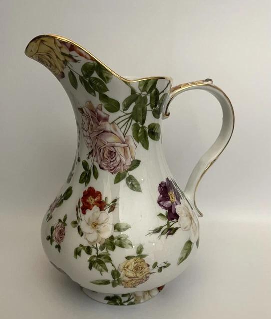 Vintage Royal Danube Ornate Roses Floral Water Ice Tea Pitcher Gold guild 7.25"