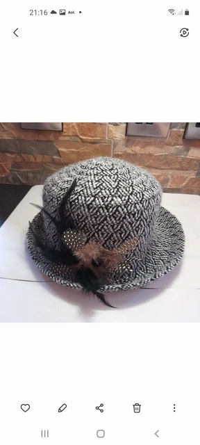 Cappello da donna grigio/nero stile tweed matrimonio/occasione speciale da denti.