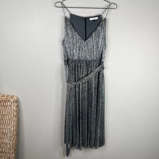 Halston Heritage Evening Dress 12 Steel Metallic Sleeveless Party Classy Shimmer