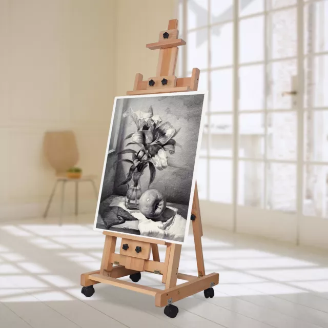 Large Adjustable Studio Artist Easel H-Frame Red Beech Wood Painting Art Easel
