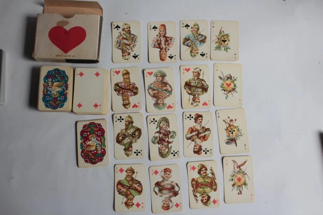Ancien Jeu De 52 Cartes Français - Dos Bleu Filigrane Couronne Chêne - 1890