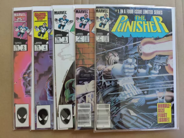 The Punisher 1-5 COMPLETE 1 FN+ 2 FN 3 VF 4 VF+ 5 FN Marvel 1986 1st Prints
