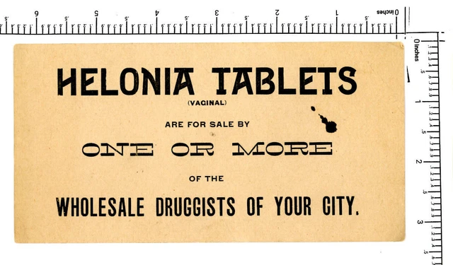 Trade Card Quack Medicine Helonia Tablets Vaginal Wholesale Druggists K1