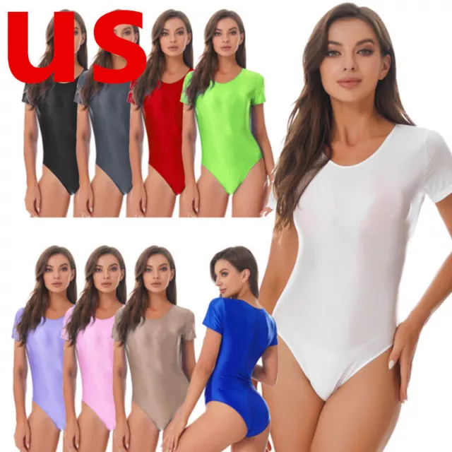 US Women Bodysuit Body Jumpsuit One-Piece Glossy Swimsuit High Cut Thong Leotard