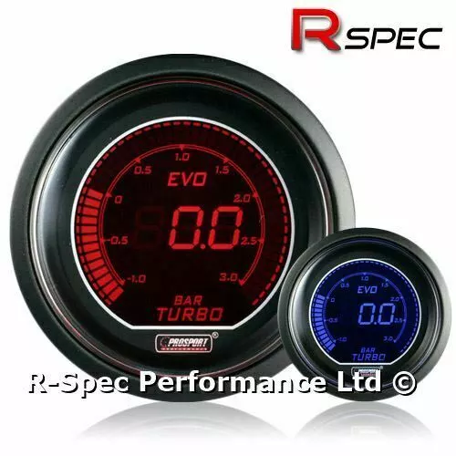 GENUINE Prosport 52mm Evo Blue / Red Display LCD Digital Turbo Boost Gauge - BAR