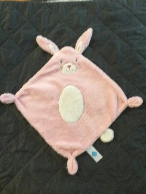 O/ Doudou Tex Baby Lapin Plat Blanc Rose 3 Noeuds
