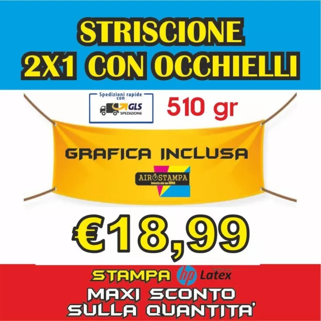 BANNER STRISCIONE PUBBLICITARIO 2x1m  PERSONALIZZATO  BANNER PVC DA ESTERNO