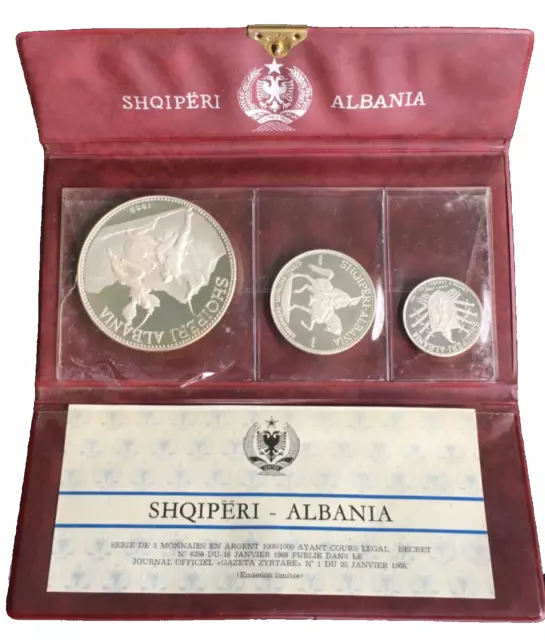 Albania, 1969 3-Piece silver Coin Proof Set in original holder with COA