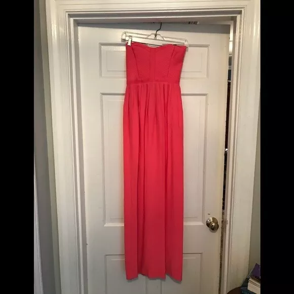 PARKER BLACK BAYOU Strapless Silk Gown Coral Prom