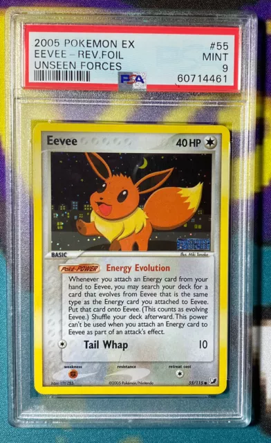 PSA 9 Reverse Holo Eevee Pokemon Card EX Unseen Forces 55/115