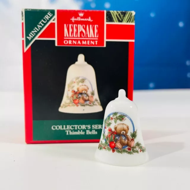 1992 Hallmark Miniature Ornament 3rd in Thimble Bells Series Bear Porcelain MIB