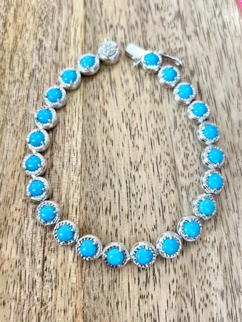 QVC Sterling Silver Sleeping Beauty Turquoise Tennis Bracelet 7.5”