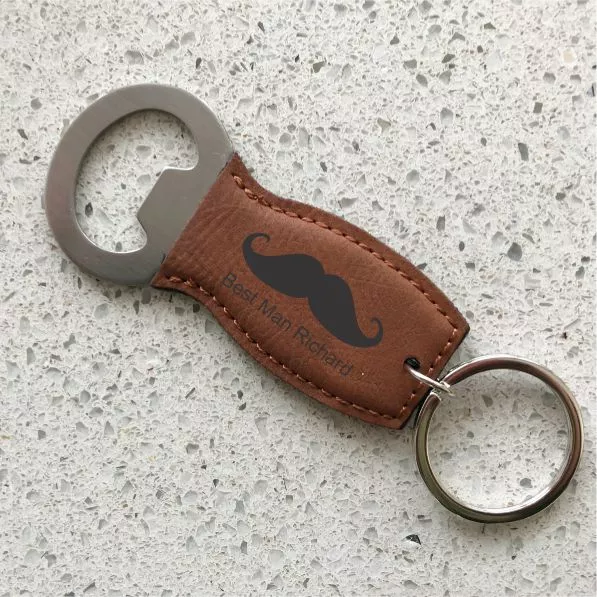 Personalised Engraved Wedding Leatherette Bottle Opener Keyring Groomsman Gift