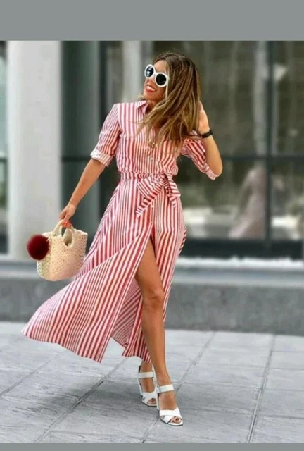 Zara red hotsell white striped dress