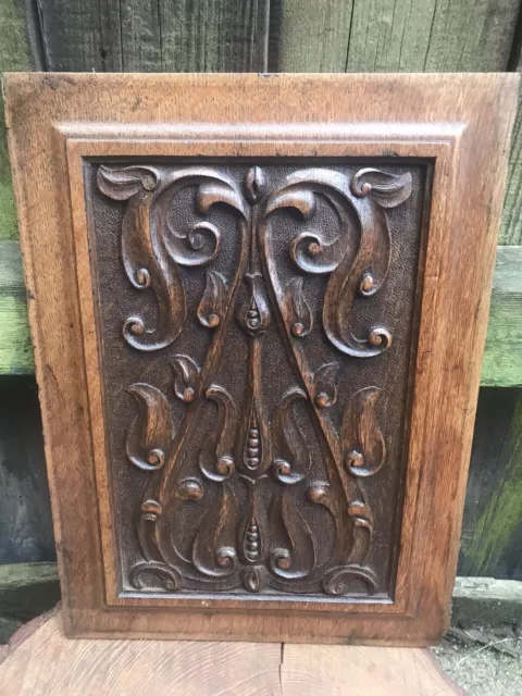 Antique CARVED WOOD ART NOUVEAU PANEL floral plaque lid architectural furniture