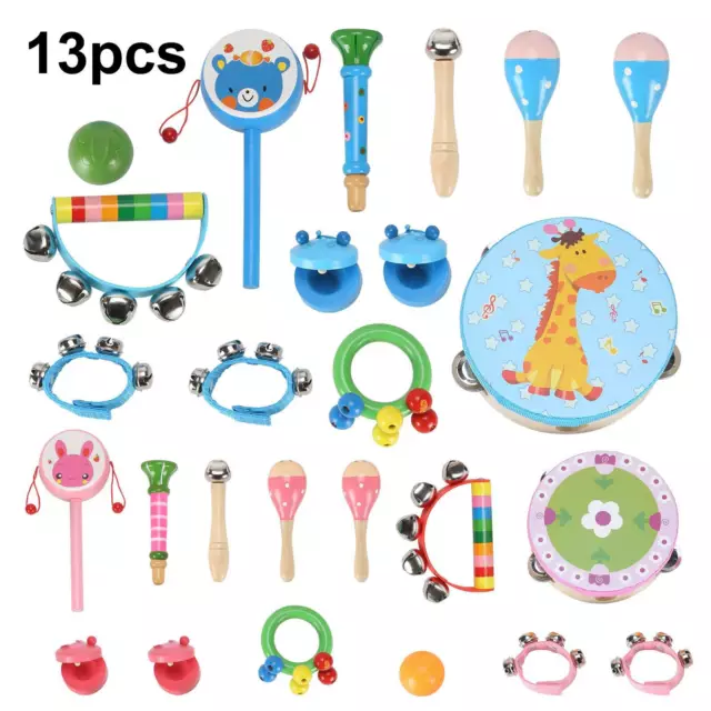 13 Pcs Set Wooden Kids Baby Musical Instruments Toys Child Toddlers Percussion