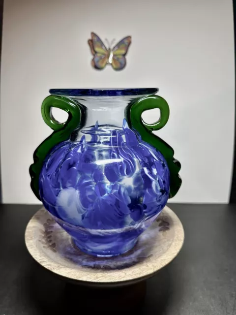 Pier 1 Imports Vase Blue With Green Handles 7x7
