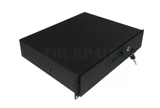 2 Space 2U Heavy-Duty 19" Lock Locking Deep Rack Mount Drawer DJ Rack Road Case