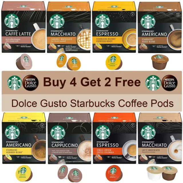 Nescafe Dolce Gusto Starbucks Coffee Pods Boxes of 12 Add 6 Boxes Only Pay For 4
