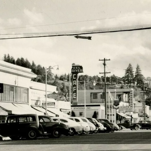 1940s Garberville CA Street Scene Eel River Cafe Redwood Hwy VTG RPPC Postcard