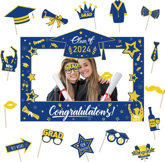 GRADUATION DECORATIONS CLASS of 2024 Photo Booth Props Blue and Gold