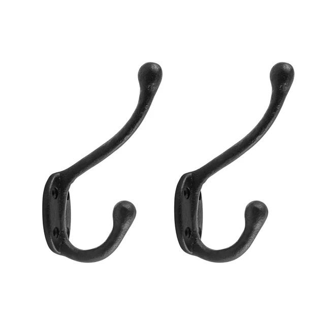 Black Coat Double Hooks Wrought Iron 5" L Wall Mount Rust Resistant Pack of 2