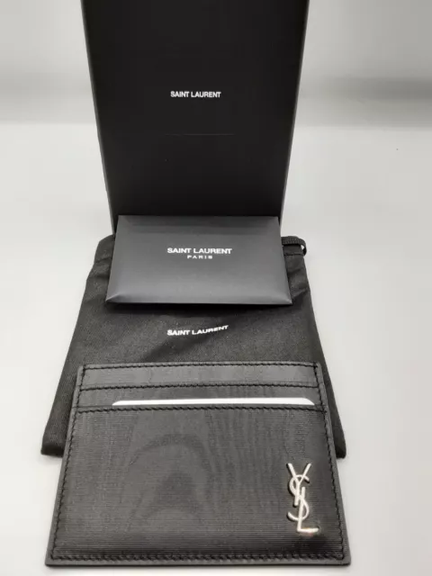 Saint Laurent YSL credit card holder/wallet black textured leather $350 2