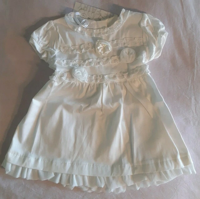 Vestito abito cerimonia battesimo panna bimba bambina neonata 18 mesi NUOVO