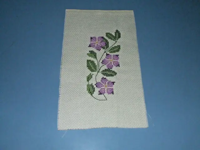 Completed Cross Stitch - Purple Flowers - Unframed