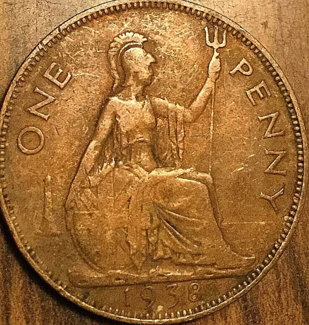 1938 Uk Gb Great Britain One Penny