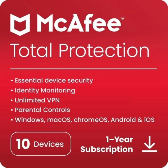 Dispositivo McAfee Total Protection 2024 1, 3, 5 y 10 1 año PC Mac Phone Seguridad