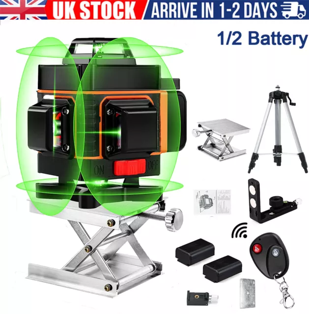 16 Line Laser Level Green Self Leveling 4D 360° Cross Measure Tool Kit & Tripod