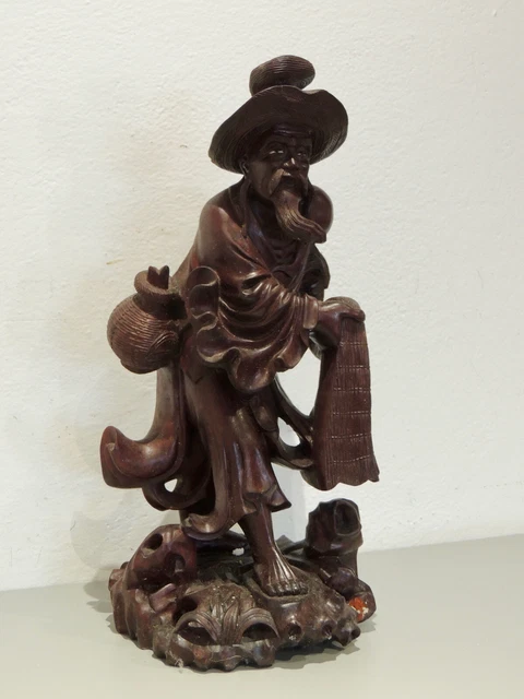 ANTICA STATUA CINESE in legno di rosa intagliata a mano EUR 250,00