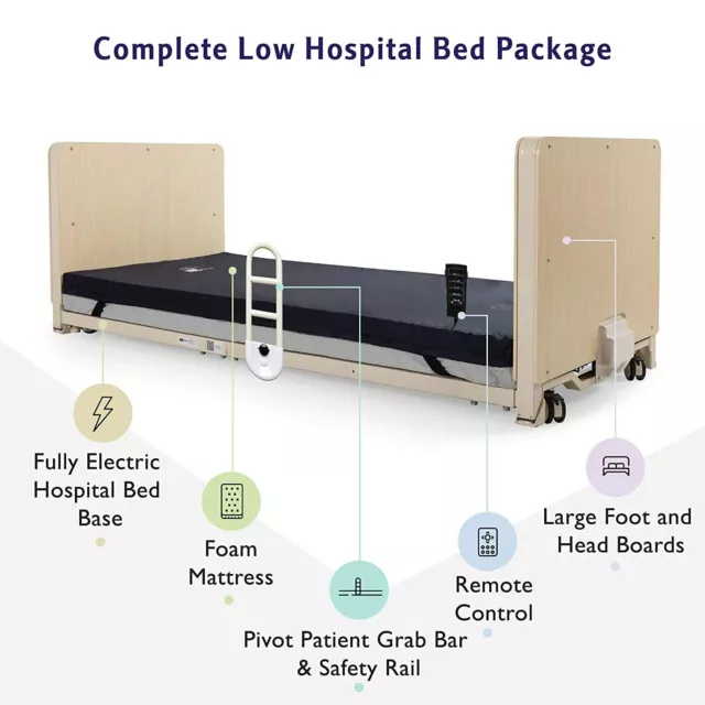 Super Low Full Electric Hospital Bed W/Pivot Rails -Ultra Compact Fold-Fully Adj