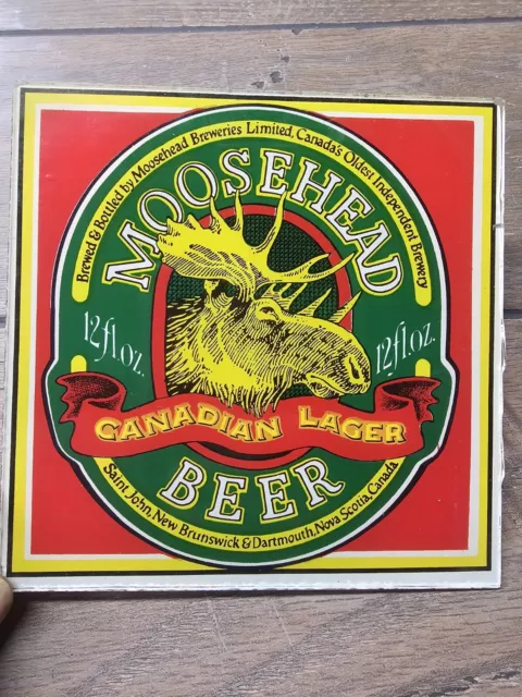 Vintage Moosehead Beer Canadian Lager Framed Glass Sign 6” x 6” Man Cave Bar