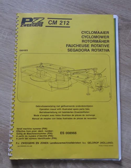 PZ Zweegers Mähwerk CM212 Betriebsanleitung + Ersatzteilliste