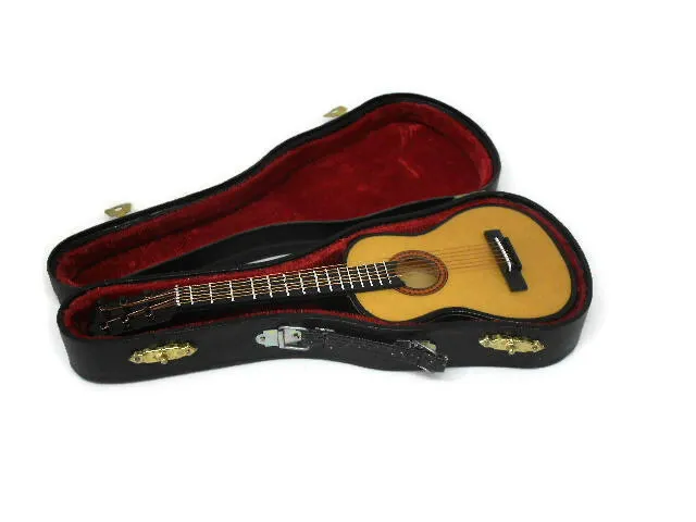 Miniature Classic Acoustic Guitar with Black Red Velvet Lined Case 2