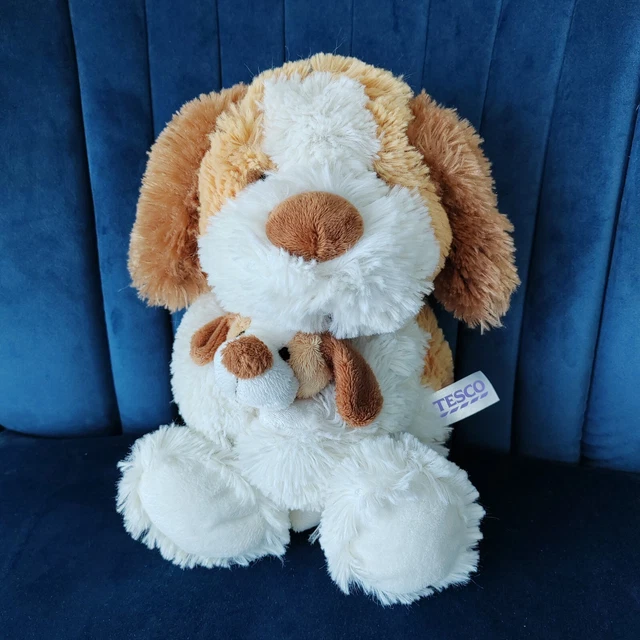 TESCO 2009 MUMMY Dog & Baby Puppy Soft Toy Comforter White & Brown £17.99 PicClick UK
