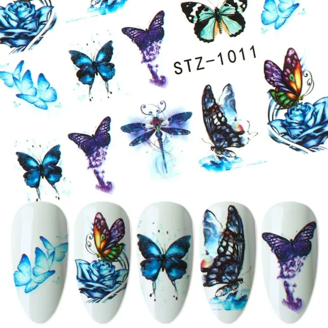 Calcomanías de transferencia de agua arte en uñas pegatinas manantial mariposa salvaje mariposas 1011