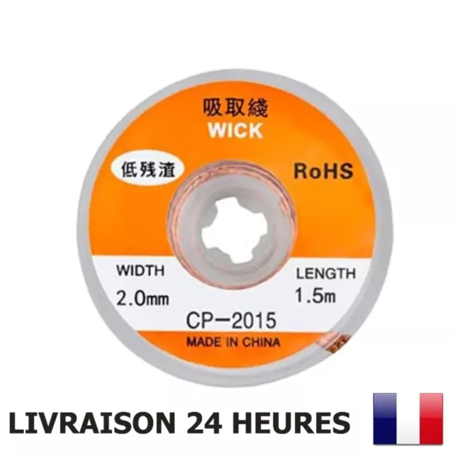 Tresse fil à Dessouder de Précision Fil de Cuivre Neuf CMS / SMD 2.0MM x 1.5 M