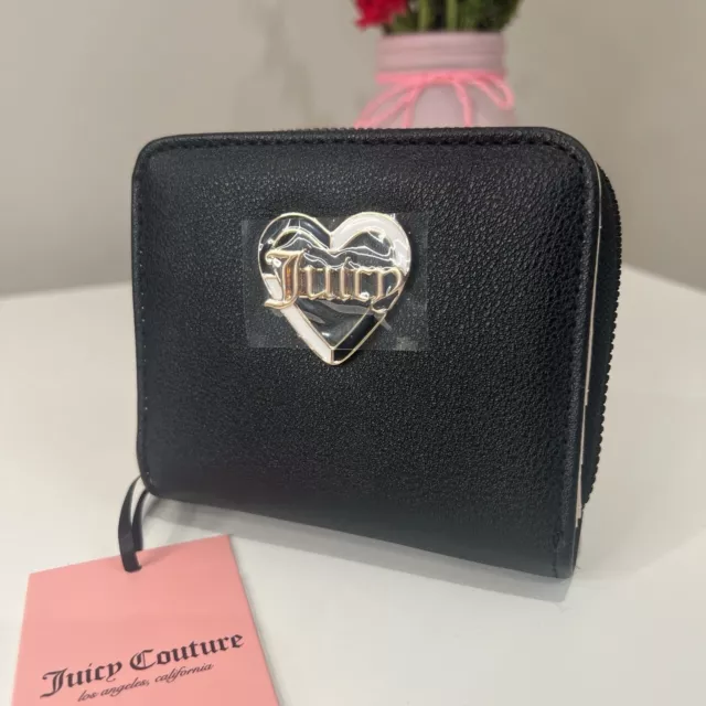 Juicy Couture Liquorice Black Love Mode Faux Leather Small Zip Around Wallet NWT