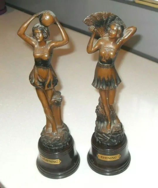 ART DECO 1920s PAIR LARGE FLAPPER GIRLS COLD PAINTED SPELTER BAKELITE FIGURINES