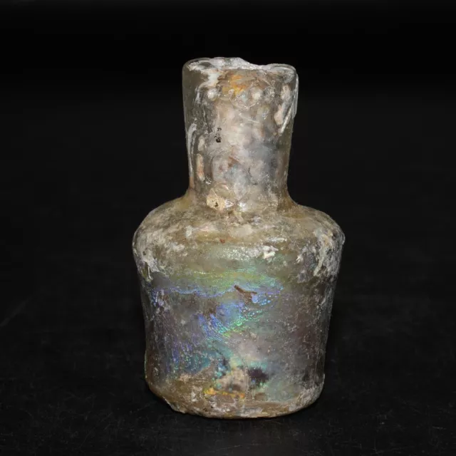 Genuine Ancient Intact Roman Glass Bottle with Iridescent Patina Ca. 2nd Century