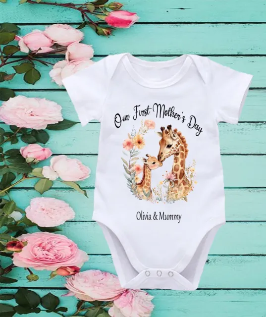 Our First Mothers Day Cute Giraffes Bodysuit Baby Vest Sleepsuit Cute Vest 636