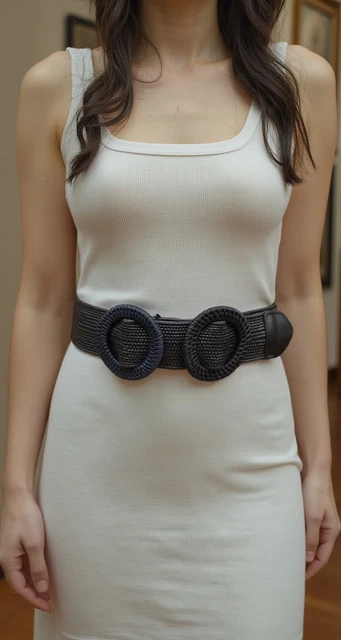 Ceinture Fine Femme – Taille Haute – Noir Et Argent – Perles Et Chaîne – S/M